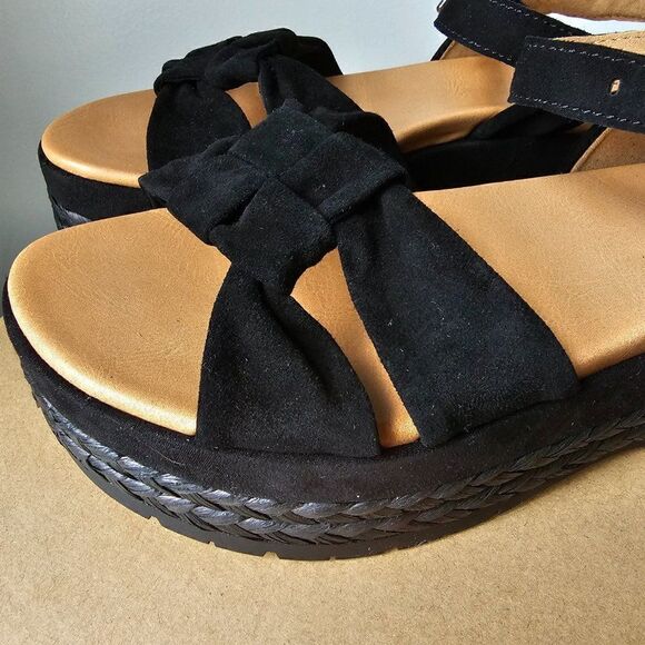 NEW IN BOX UGG NEUSCH BLACK GENUINE LEATHER PLATFORM SANDALS SIZE 9.5 - Picture 9 of 16
